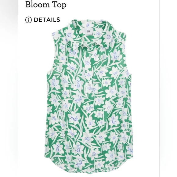 CAbi Bloom Top, Floral Green and White Sleeveless Size XL - Picture 2 of 7
